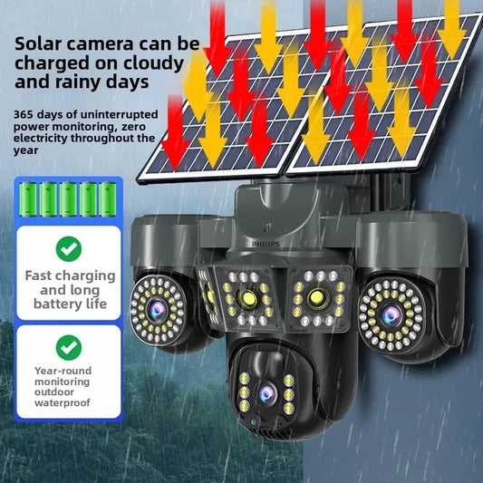 Solar Powered Wireless 4G Camera Outdoor Dual Mobile Remote Surveillance Camera Full Color