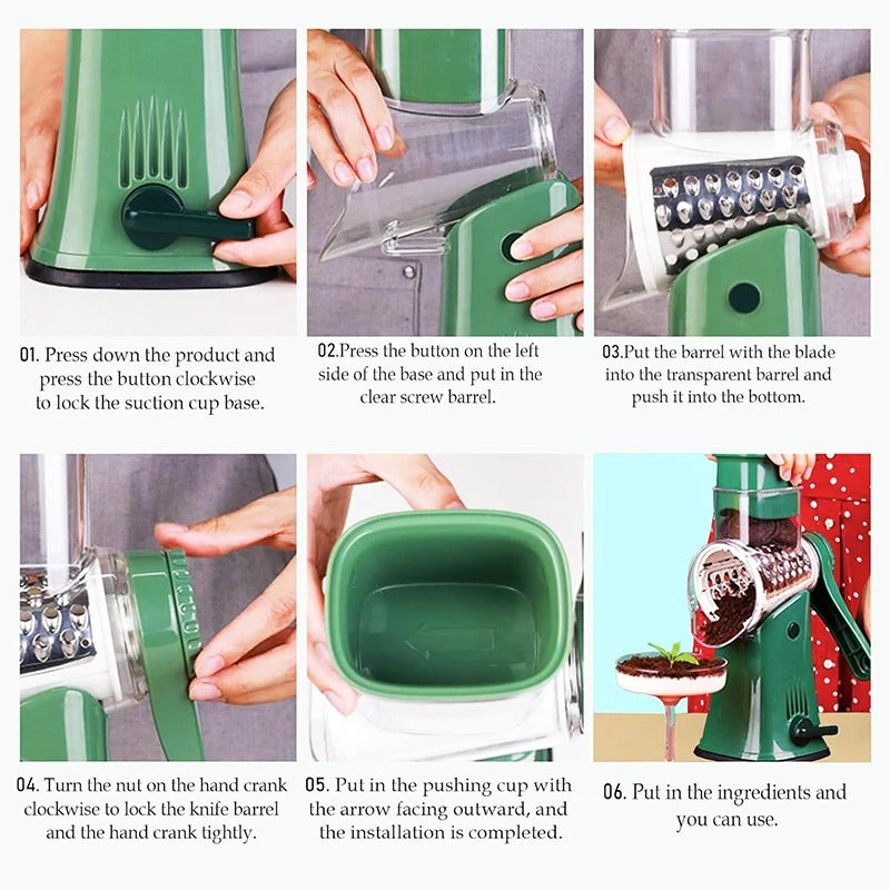 Vegetable Cutter & Slicer Manual Kitchen Cheese Chopper Machine With 3 Sharp Drums