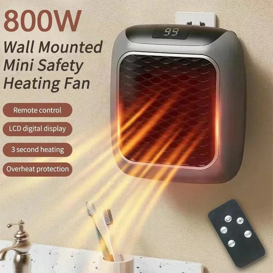 800W Portable Electric Heater EU Small Bathroom with Remote Control